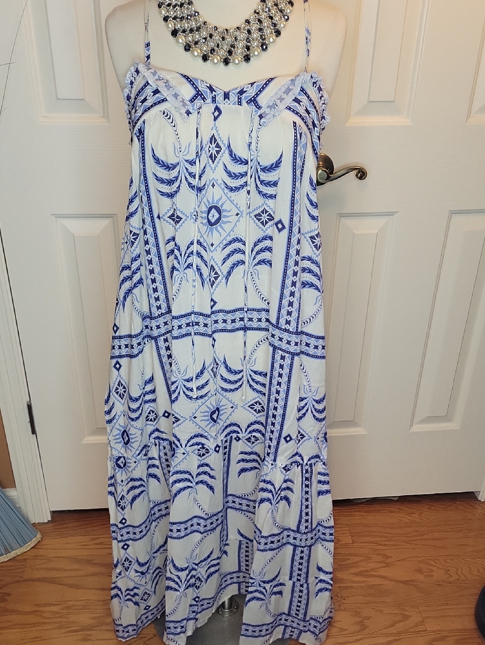 Haute Hippie White Maxi Dress with Blue Print